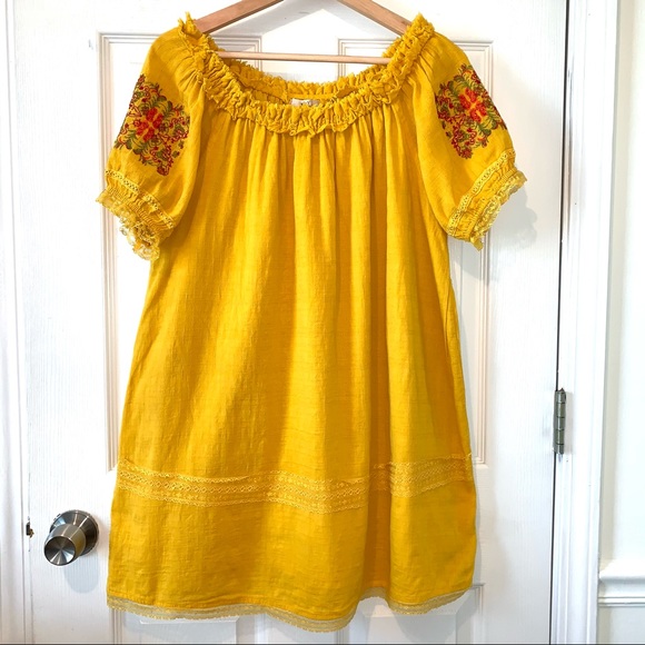 Chelsea & Violet Boho Mustard Yellow Dress Lace S - Picture 3 of 10